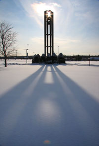 The Husson belltower in winter.