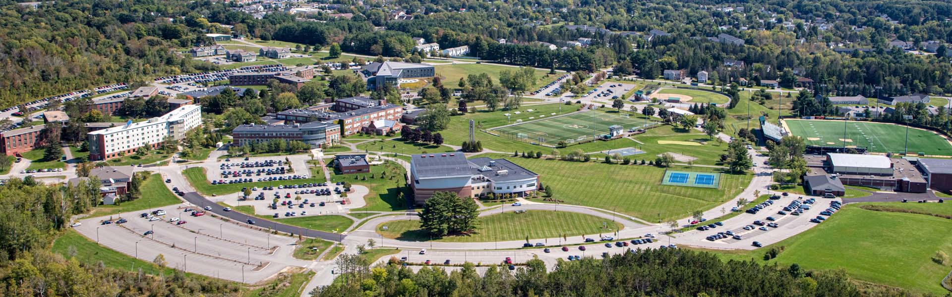 An aerial image of the Husson University campus