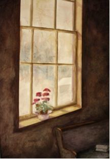 Painting of window and sill by Kay Carter