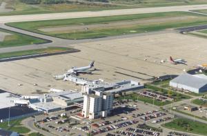 An aerial view of the Bangor International Airport