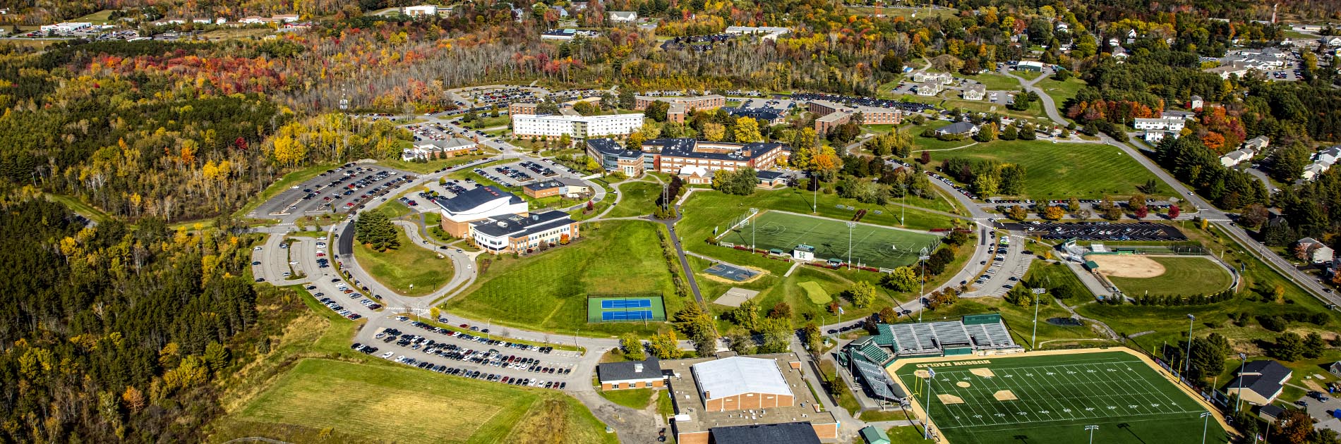 An aerial view of the Husson Campus