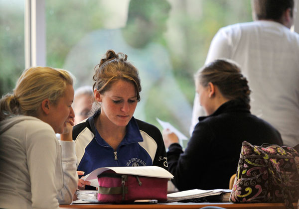 A small group of students study together