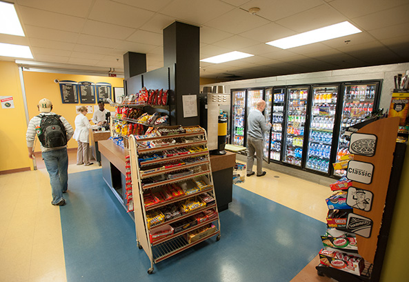 The interior of the Cressy Marketplace--a great place to pick up snacks or get a hot meal from the grill.