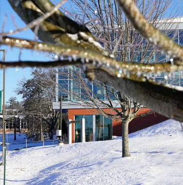 ice on campus of husson university