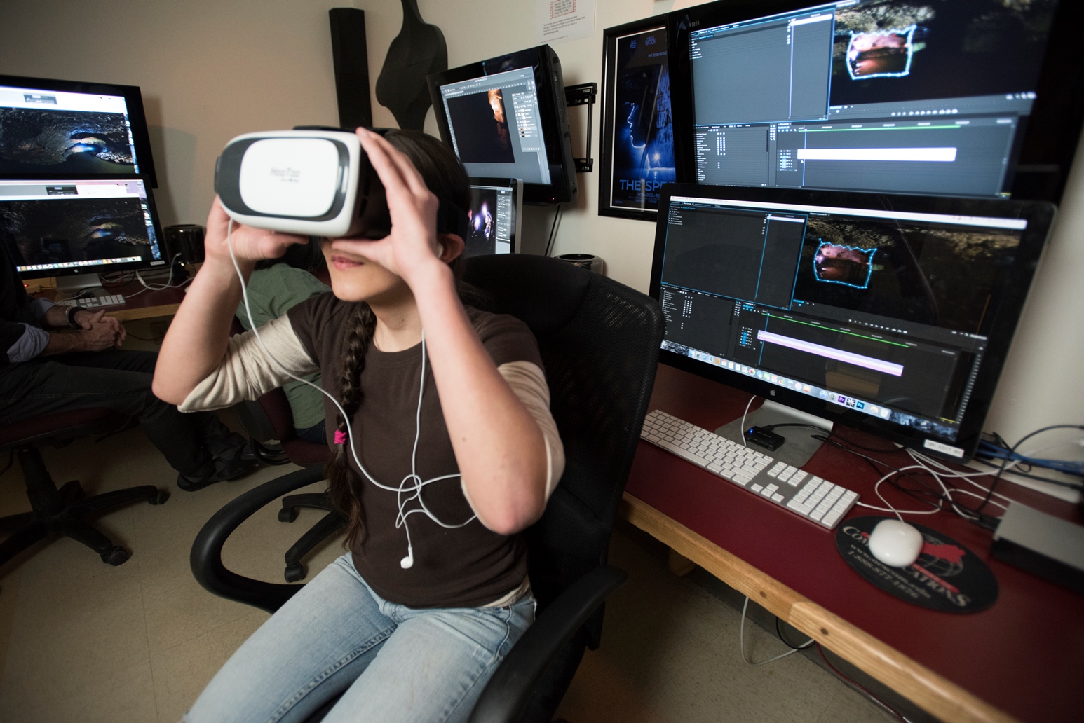 student using virtual reality headset