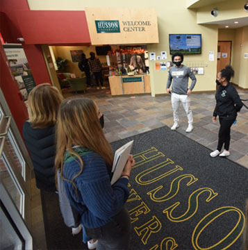 students attend a tour of campus