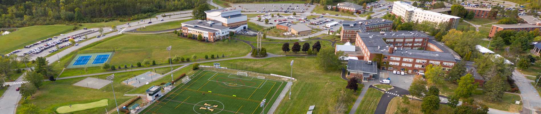 An aerial view of the Husson University campus