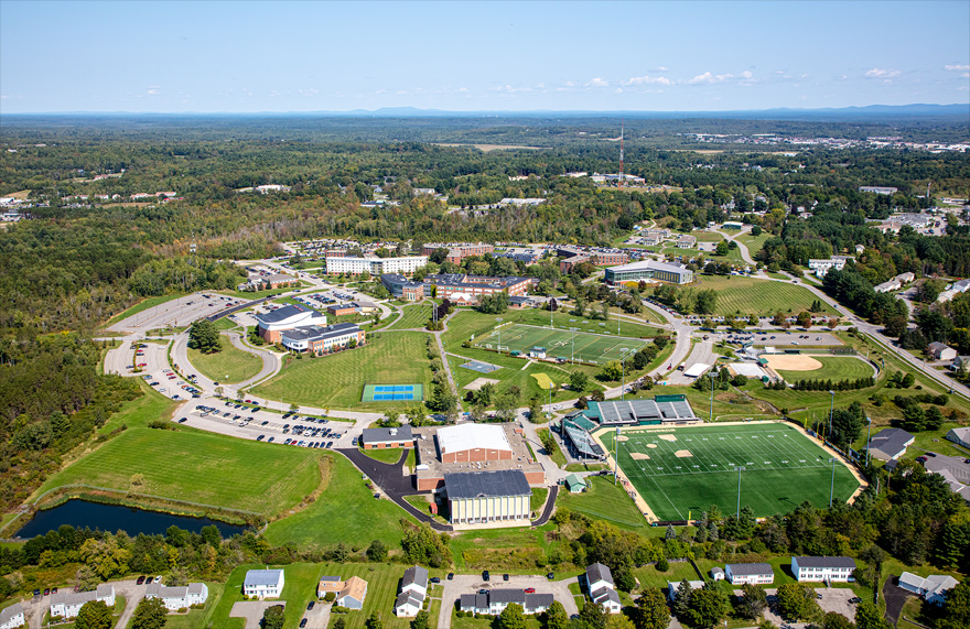 An aerial image of the Husson University campus