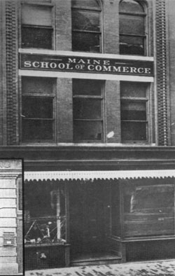 An old photograph of the Maine School of Commerce, circa 1898