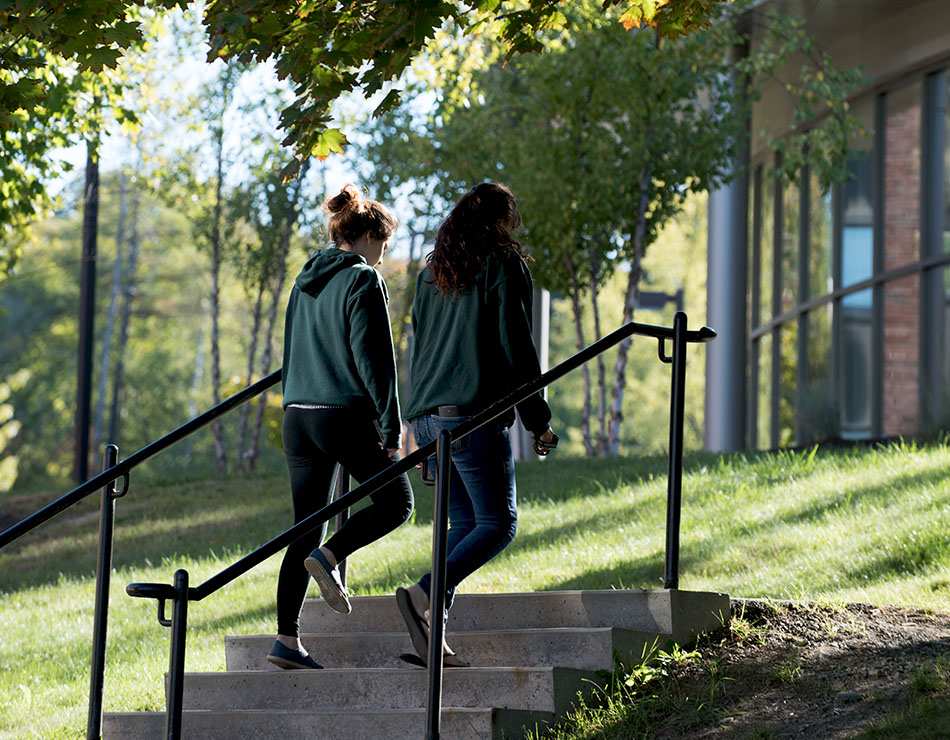Students walking up steps
