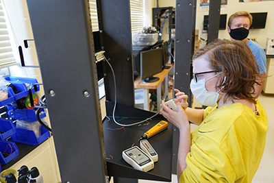 Student working on a rack server