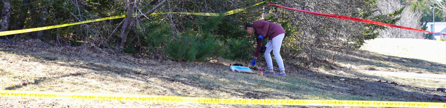 Students working at a mock crime scene