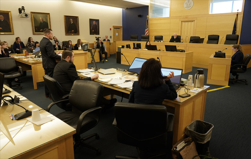 Students hold a mock trial inside the Penobscot County Courthouse