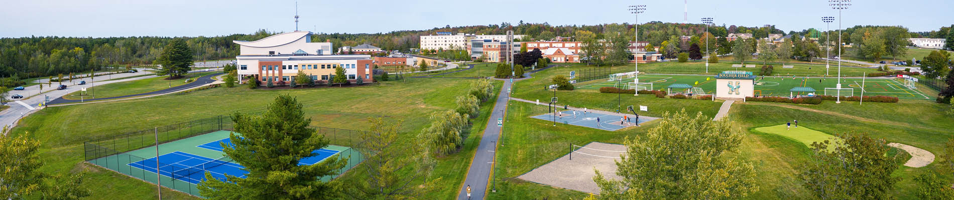 An aerial view of the Husson campus