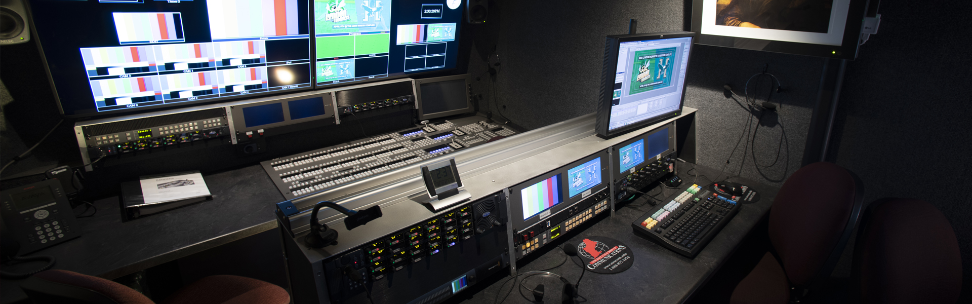 An interior view of the New England School of Communications production trailer