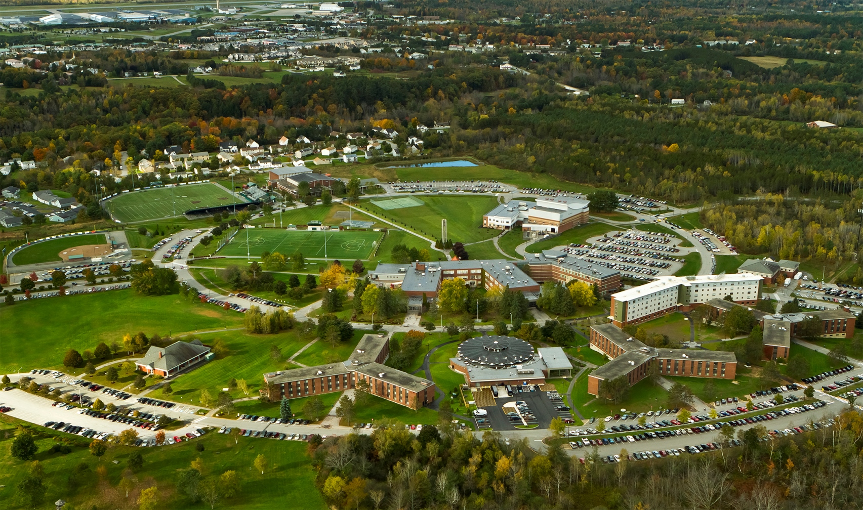 Aerial view of Husson University campus