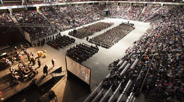 Image of commencement exercises from the Cross insurance Center