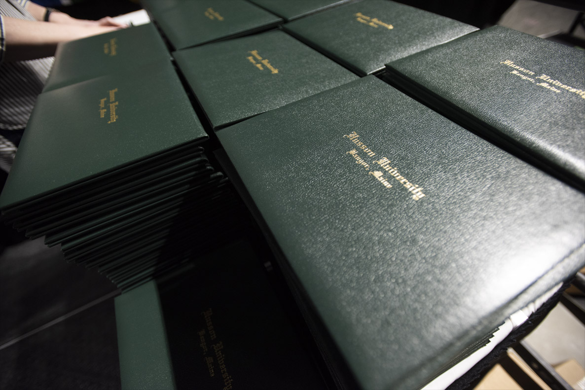 Diplomas are ready to be handed out at commencement exercises