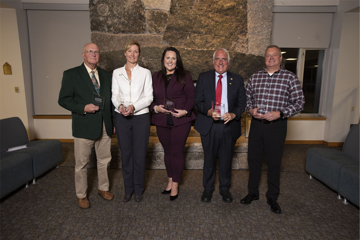 Larry Homsted ’64; Karen F. Clements, RN, ’04G; Michelle Osgood Montgomery, DO, ’11; Dewey Martin, ’19 (Honorary Alumnus); Albert W. Allen ’86