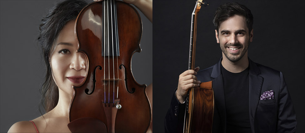 Chee Yun on the left holding an instrument and Mak Grgic on the right holding an instrument