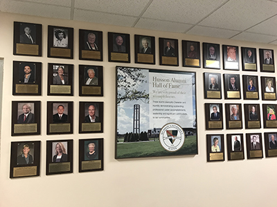 Husson University Hall of Fame display inside Peabody Hall