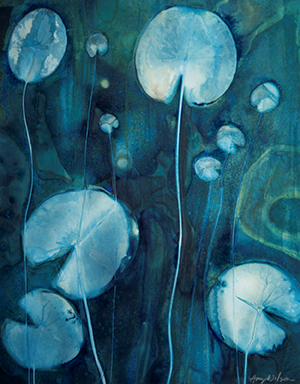 A blue painting created by artist Amy Wilson