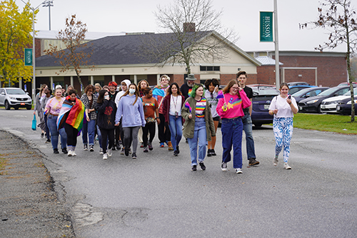 Students walking in Pride March