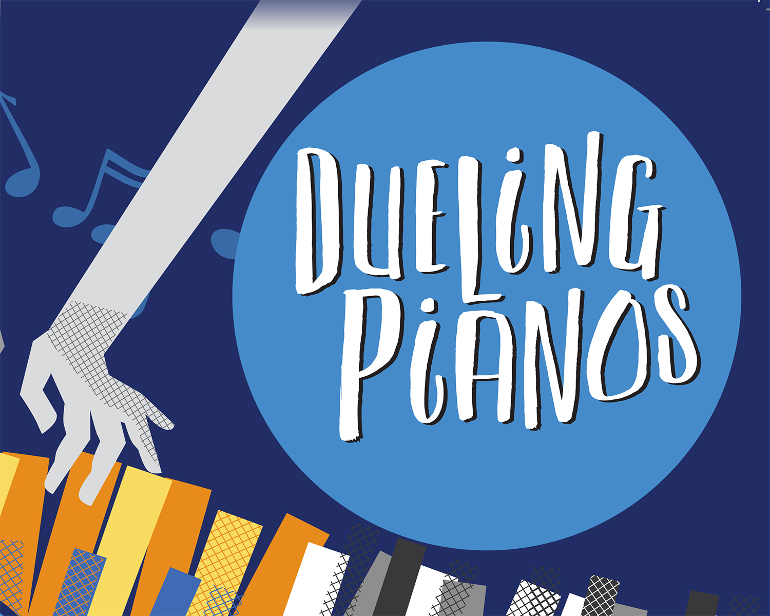 This is a graphic made to promote the Dueling Pianos show.