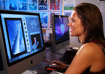 student working on a computer