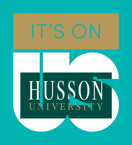 Logo for It's On Us Campaign with the words It's On Us and the Husson logo located in the middle.