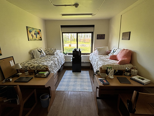 An interior view of  a residence room in Hart Hall
