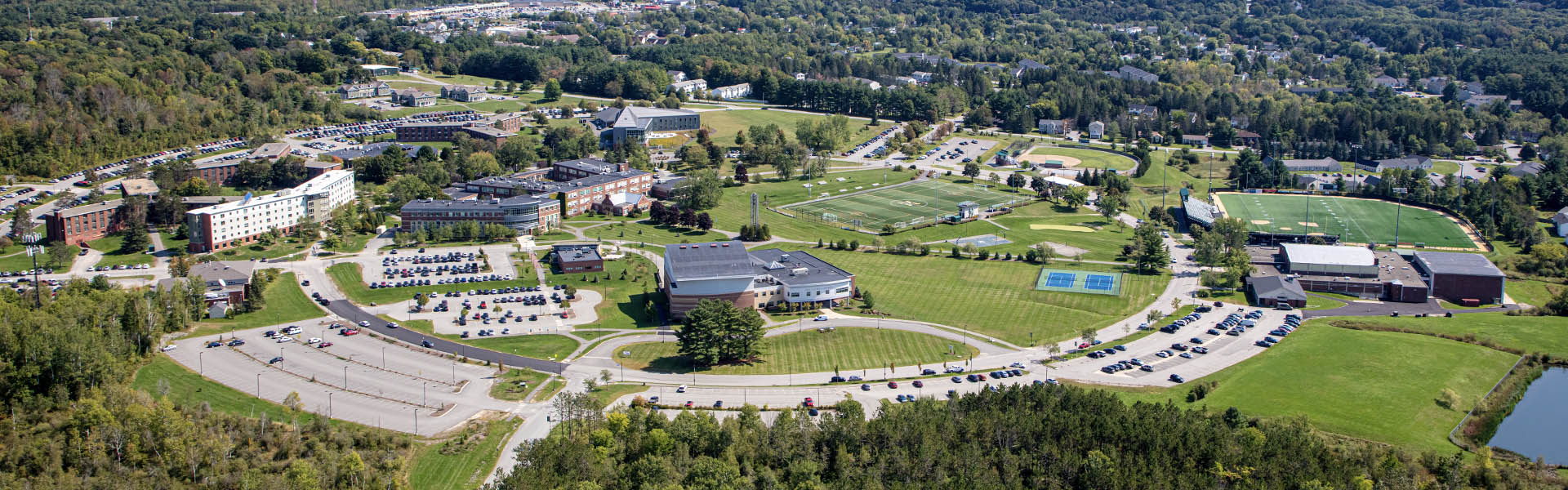 An aerial view of the Husson University campus